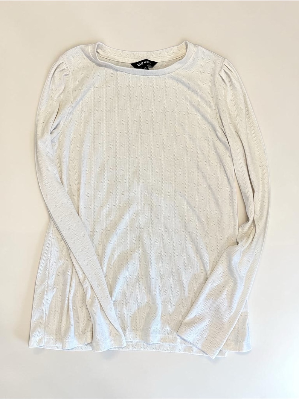 Cream Eyelet Knit Long Sleeve Top